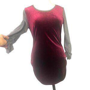 Sundance Women's burgundy Long Sleeve Velvet & Jersey top fitted holiday M